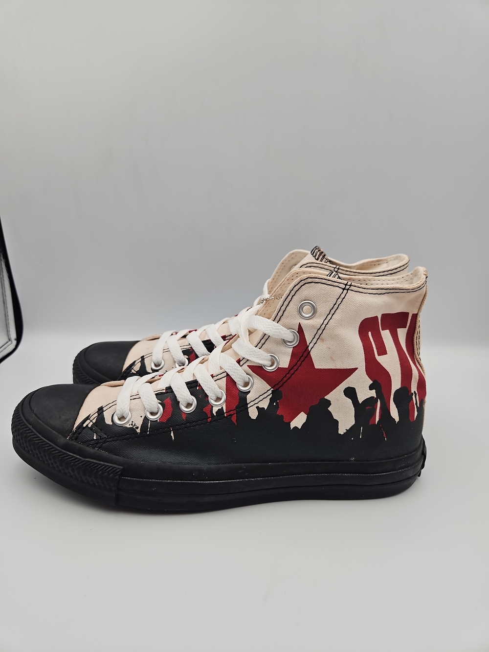 Converse High Top Sneakers White Black Red Star Graphic